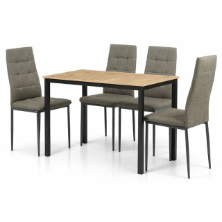 Jedálenský set 1+4, 110x70cm, MDF, divoký dub, látka hnedá, AUTRON