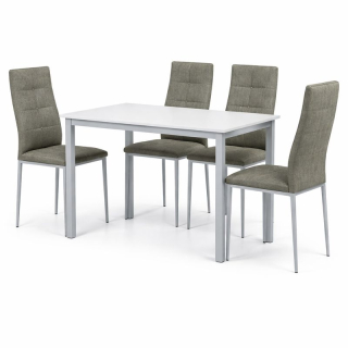 Jedálenský set 1+4, 110x70cm, MDF, biely, látka hnedá, AUTRON