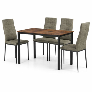 Jedálenský set 1+4, 110x70cm, MDF, staré drevo, látka hnedá, AUTRON