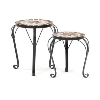 Stojan na kvety, 2ks, kov čierny, keramika, béžová, US1602