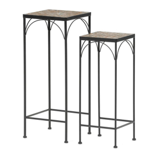 Stojan na kvety, sada 2ks, kov čierny, keramika, béžová, US1701