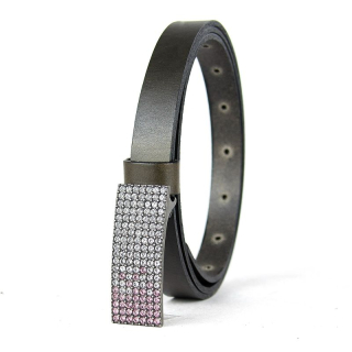 Dámsky kožený opasok SWAROVSKI PINK, šírka 2cm, Vyrobené na Slovensku - Olivový