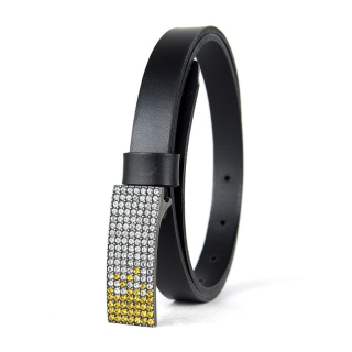 Dámsky kožený opasok SWAROVSKI YELLOW, šírka 2cm, Vyrobené na Slovensku - Čierny
