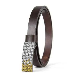 Dámsky kožený opasok SWAROVSKI YELLOW, šírka 2cm, Vyrobené na Slovensku - Tmavo hnedý