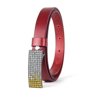 Dámsky kožený opasok SWAROVSKI YELLOW, šírka 2cm, Vyrobené na Slovensku - Bordový