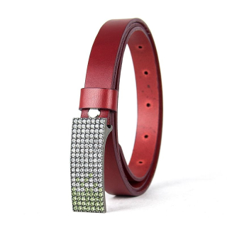 Dámsky kožený opasok SWAROVSKI GREEN, šírka 2cm, Vyrobené na Slovensku - Bordový