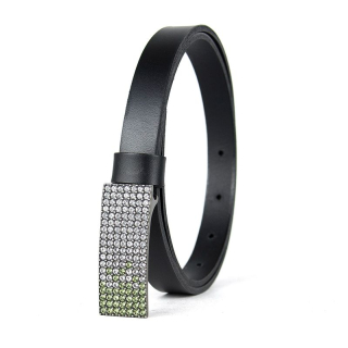 Dámsky kožený opasok SWAROVSKI GREEN, šírka 2cm, Vyrobené na Slovensku - Čierny