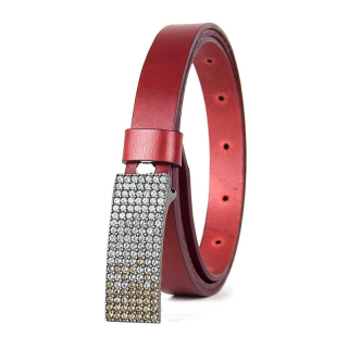 Dámsky kožený opasok SWAROVSKI BROWN, šírka 2cm, Vyrobené na Slovensku - Bordový