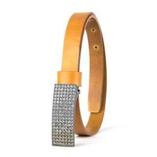 Dámsky kožený opasok SWAROVSKI BROWN, šírka 2cm, Vyrobené na Slovensku - Koňakový