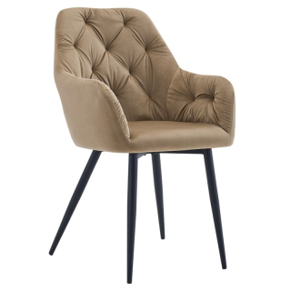 Dizajnové kreslo, béžová Velvet látka, nohy kov čierny, VERIO NEW