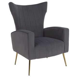 Relaxačné kreslo, sivá Velvet látka, zlaté nohy, BARET