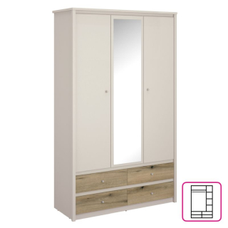 Skriňa, 127cm, kombinovaná, kašmír, dub evoke, zrkadlo, KAROS 3D4S
