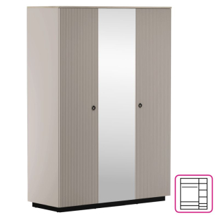 Skriňa, 154cm, kombinovaná, sivohnedá Taupe, dub silverjack, zrkadlo, DOMCA 3D