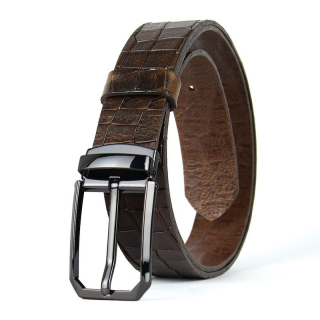 Kožený opasok PLATINUM CROCO, Tmavo hnedý