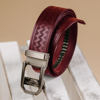 Kožený opasok NICKEL GAP – automatická pracka, limitovaná edícia (bordový)