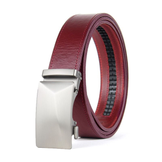 Kožený opasok NICKEL XYRON s automatickou prackou, Bordový