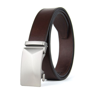 Kožený opasok NICKEL XYRON s automatickou prackou, Tmavo hnedý