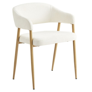 Dizajnové jedálenské kreslo, krémová látka, nohy kov buk, NIZAR TYP 1