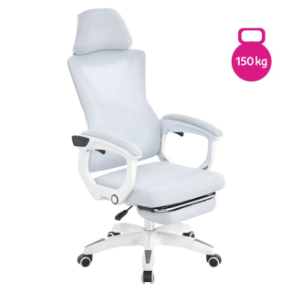 Kancelárske kreslo s podnožkou, svetlosivá sieťovina, biela, MALVIN