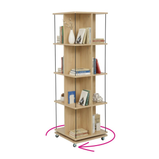 Otočný regál, 45cm, dub, čierny, POTOR