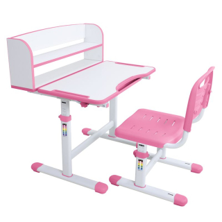 Rastúci písací stôl a stolička, 70x55cm, ružový, biely, set ZION