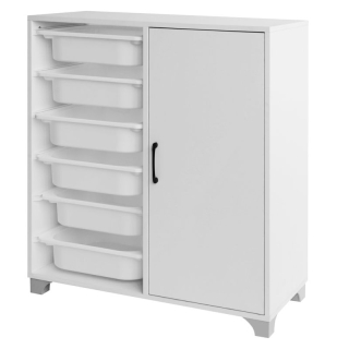 Regál, skrinka s úložnými boxmi, 80cm, biela, VELTO