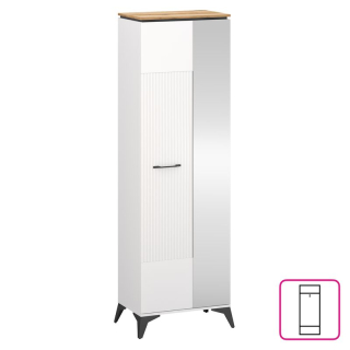 Skriňa, 63cm, vešiaková so zrkadlom, biela, dub evoke, VELIS 1D