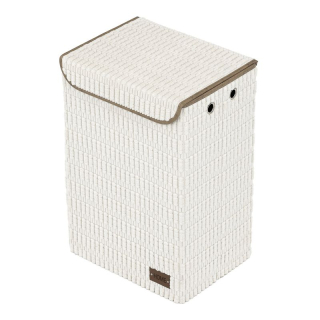 Kôš na bielizeň, polyester, papier, veko na suchý zips, farba biela