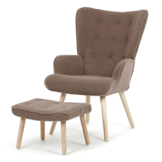 Relaxačné kreslo, ušiak, hnedá látka bouclé, AK-319 BR2