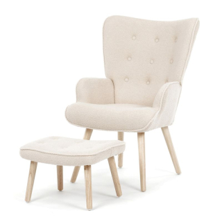Relaxačné kreslo, ušiak, krémová látka bouclé, AK-319 CRM2