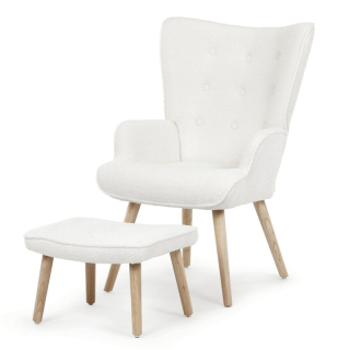 Relaxačné kreslo, ušiak, biela látka bouclé, AK-319 WT2
