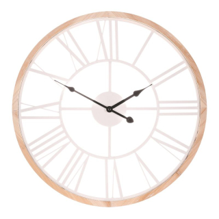 Hodiny nástenné, priemer. 50 cm, kov a drevený rám, biele rímske číslice, HW4008