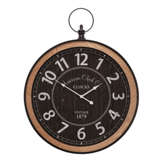 Hodiny nástenné, pr. 58 cm, kov a drevo, štýl vreckových hodiniek, HW4009