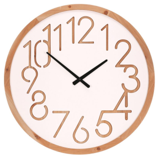 Hodiny nástenné, pr. 60 cm, MDF a drevený rám, biele, HW4015