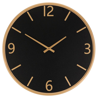 Hodiny nástenné, pr. 60 cm, melamín a kovový rám, čierno-zlaté, HW4016