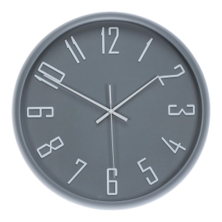 Hodiny nástenné, pr. 41 cm, plastové, biele číslice, sivé, HW4026 GREY