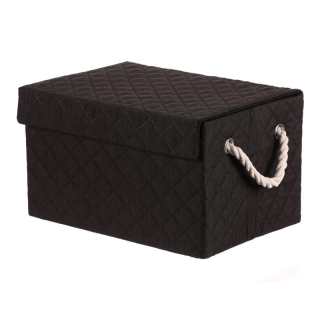 Kôš látkový, krabica s uchami a vekom, nízky, čierny, DT3003 BK