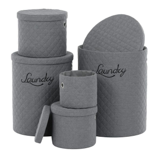 Kôš na bielizeň, látka, okrúhly, sivý, sada 5 ks, DT3007 GREY
