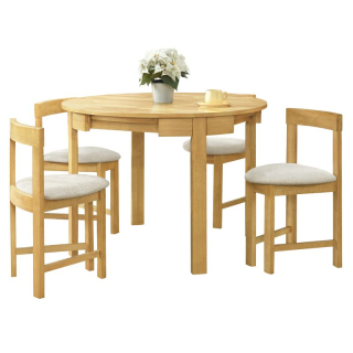 Jedálenský set 1+4, 103x103cm, drevo dub svetlý, látka béžová, DOMIO