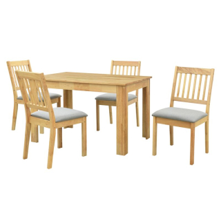 Jedálenský set 1+4, 120x80cm, drevo prírodné, látka sivá, TEDRO