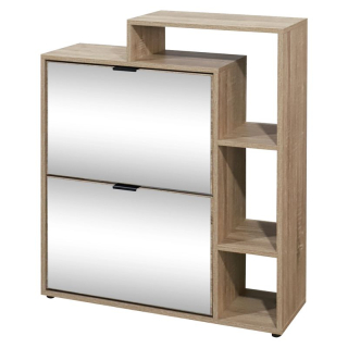 Výklopný dvojradový botník, 80cm, so zrkadlom, dub sonoma, KENTIN TYP 1