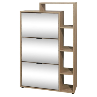 Výklopný trojradový botník, 80cm, so zrkadlom, dub sonoma, KENTIN TYP 2