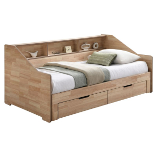 Rozkladacia posteľ s úložným priestorom, 90-180x200, prírodná, MONETA
