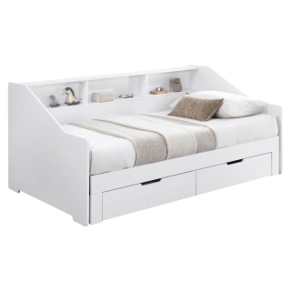 Rozkladacia posteľ s úložným priestorom, 90-180x200, biela, MONETA