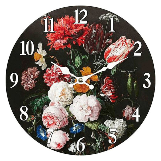 Hodiny nástenné, MDF, kvetinový motív, 34cm, HA1705