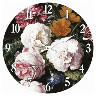 Hodiny nástenné, MDF, kvetinový motív, 34cm, HA1706