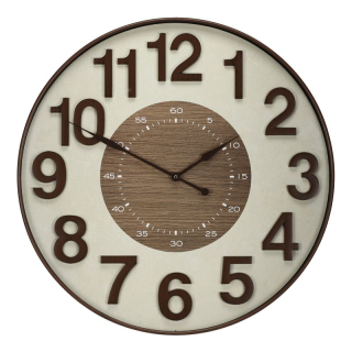Hodiny nástenné, plastové, s minútami, bielo-hnedé, 61cm, HW4028