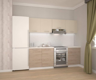 Moderná kuchynská linka, 220 cm, biela, béžová, dub san marino, KATIA
