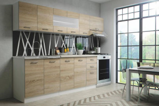 Moderná kuchynská linka, 260 cm, biela, dub sonoma, PERLA OAK