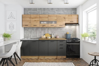 Moderná kuchynská linka, 260 cm, dub artisan, tmavý popol mat, PERLA OAK